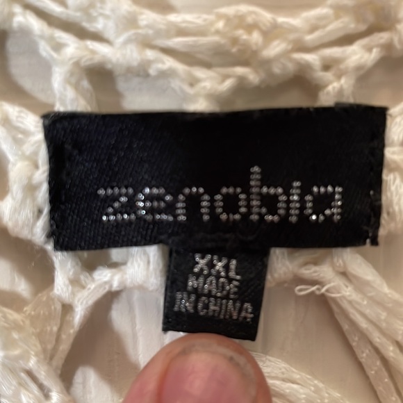 EUC Zenobia Stunning Turquoise & Cream Macrame 3/4 Sleeve Blouse, Sz 2x - Picture 5 of 7